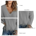 thumbnail image 5 of Women V Neck Long Sleeve Knit Sweater Fashionable Autumn Winter Off Shoulder Women Casual Loose Pullover Sweater Grey XL, 5 of 6