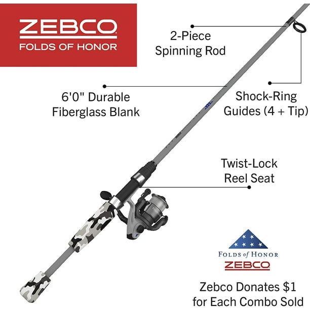 Zebco Folds of Honor Spinning Reel and 2-Piece Fishing Rod Combo