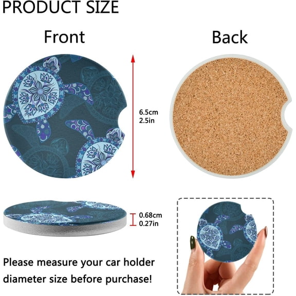 FREEAMG 2 Pack Sea Turtle Car Cup Holder Coaster Anti Slip Car Coasters Drink Coaster Cute Auto Interior Accessories for Women & Men 2.5"
