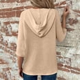 thumbnail image 6 of TKLPEHG Long Sleeve Tops for Women V-Neck Button Hooded Drawstring Top Fashion Casual Comfy Lightweight Fall Tops Loose Solid Color Blouses Pullover (Khaki,L), 6 of 8
