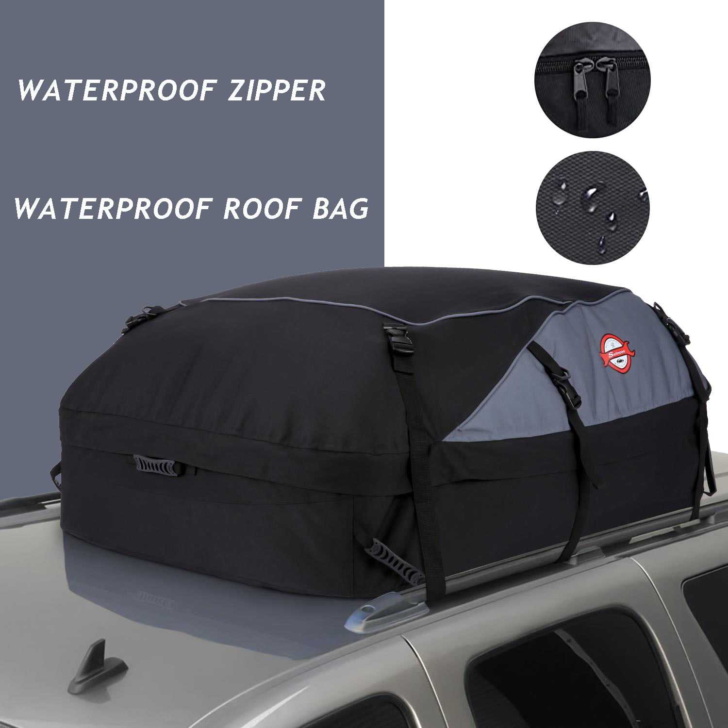 100% Waterproof Soft Roof Top Luggage Cargo Bag 15 Cubic Ft Rooftop Cargo Carrier for Top of Vehicle Includes 10 Strong Straps 6 Door Hooks Roof Cargo Box for Cars SUV with/Without Roof Rack Rails 