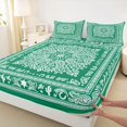 thumbnail image 4 of jejeloiu Ancient Western Queen Sheets For Men Women,Paisley Pattern Queen Sheet Sets,Dark Green White,4-Piece,1 Flat Sheet, 1 Fitted Sheet and 2 Pillowcases, 4 of 6