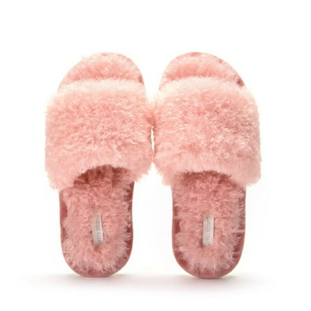 

CoCopeanut Winter Indoor Open Toe Women Fur Slippers Soft Warm Plush Flat Grils Shoes Non-slip Home Bedroom Solid Ladies Fluffy Slides