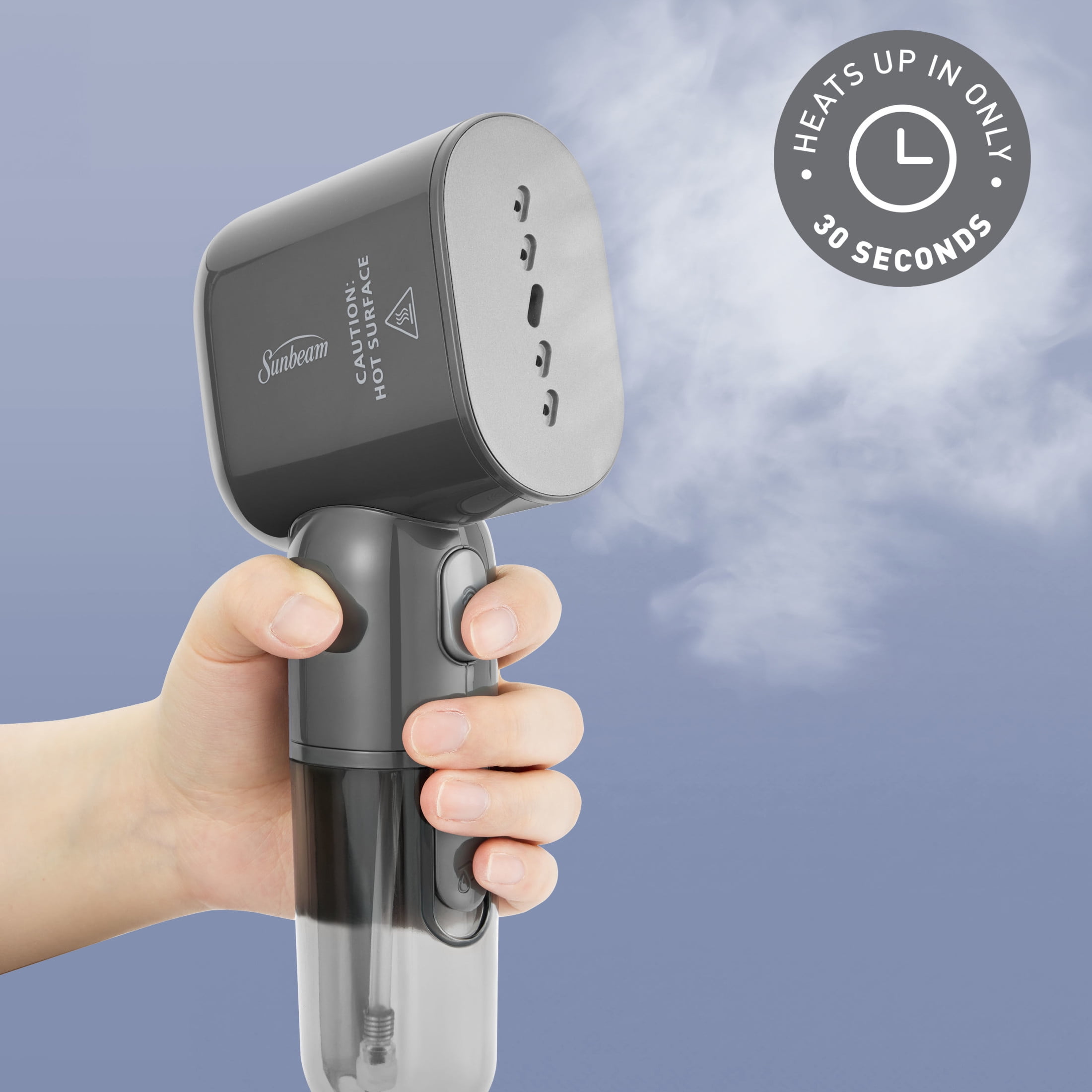 Sunbeam MiniPower 1000W Portable Garment Steamer, Nonstick Plate, 125mL Tank, Charcoal Gray