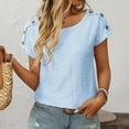 thumbnail image 7 of Sevevn Women's Casual Solid V Neck Loose Striped Short Sleeved T-shirt Top Light Blue M Sales Today Clearance, 7 of 7