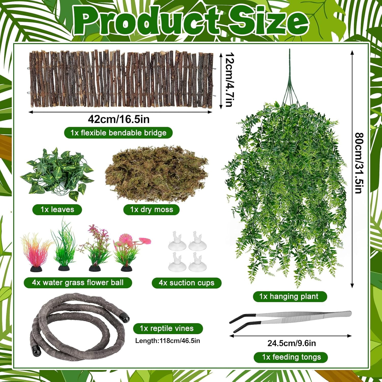 Bearded Dragon Tank Accessories - Reptile Hideout Bridge Climbing Plants Terrarium Decoration