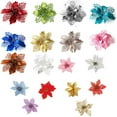 thumbnail image 6 of 10Pcs Glitter Poinsettia Flowers Christmas Tree Ornaments, Artificial Poinsettias Bushes Christmas Decorations for Xmas Holiday Wedding , 5.2-inch, 6 of 8