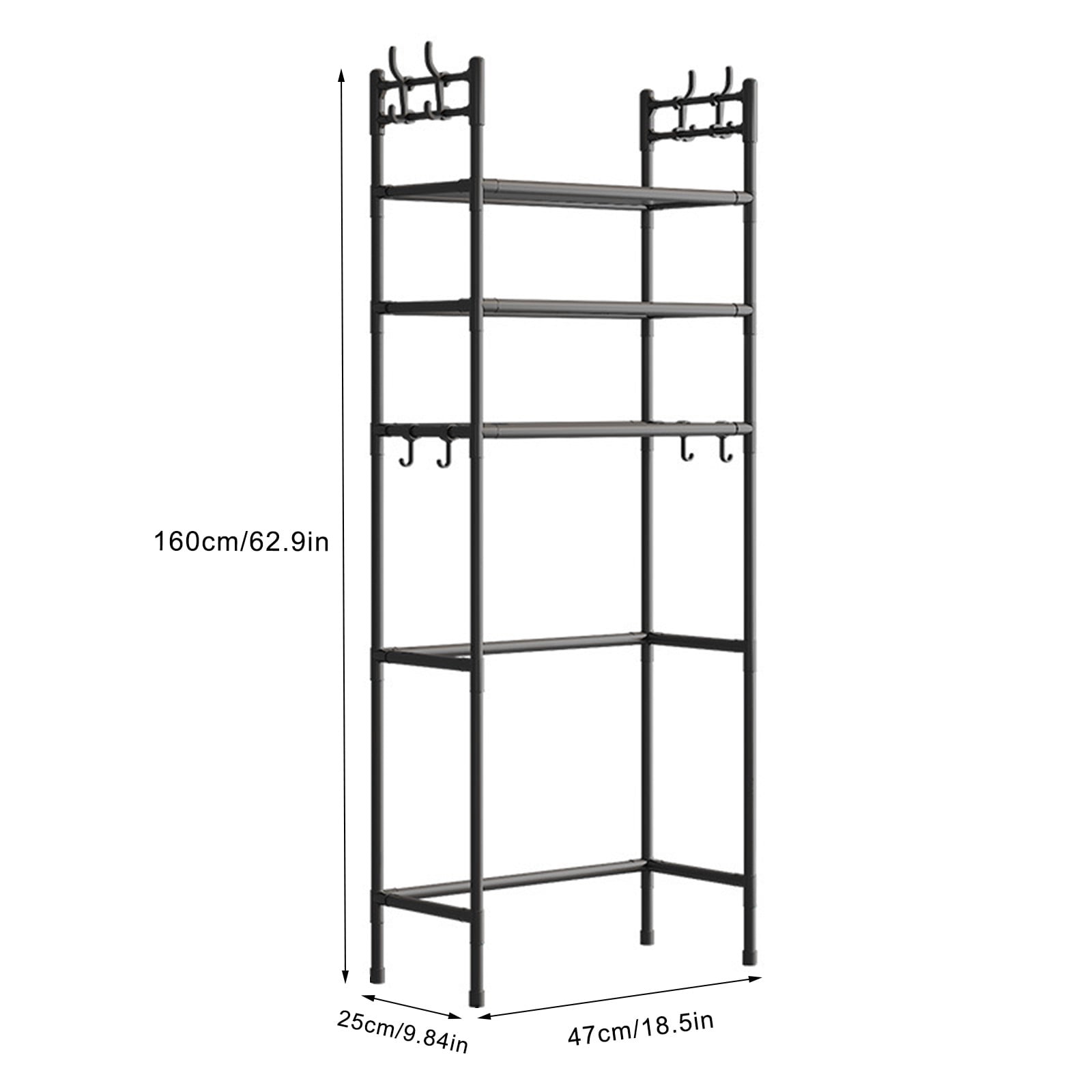 Over Toilet Storage Rack 3-Tier Bathroom Organizer Shelf,Metal Over The Toilet Storage Cabinet with Paper Holder and Hooks,Freestanding Space Saver, 18.5inx9.84inx63in