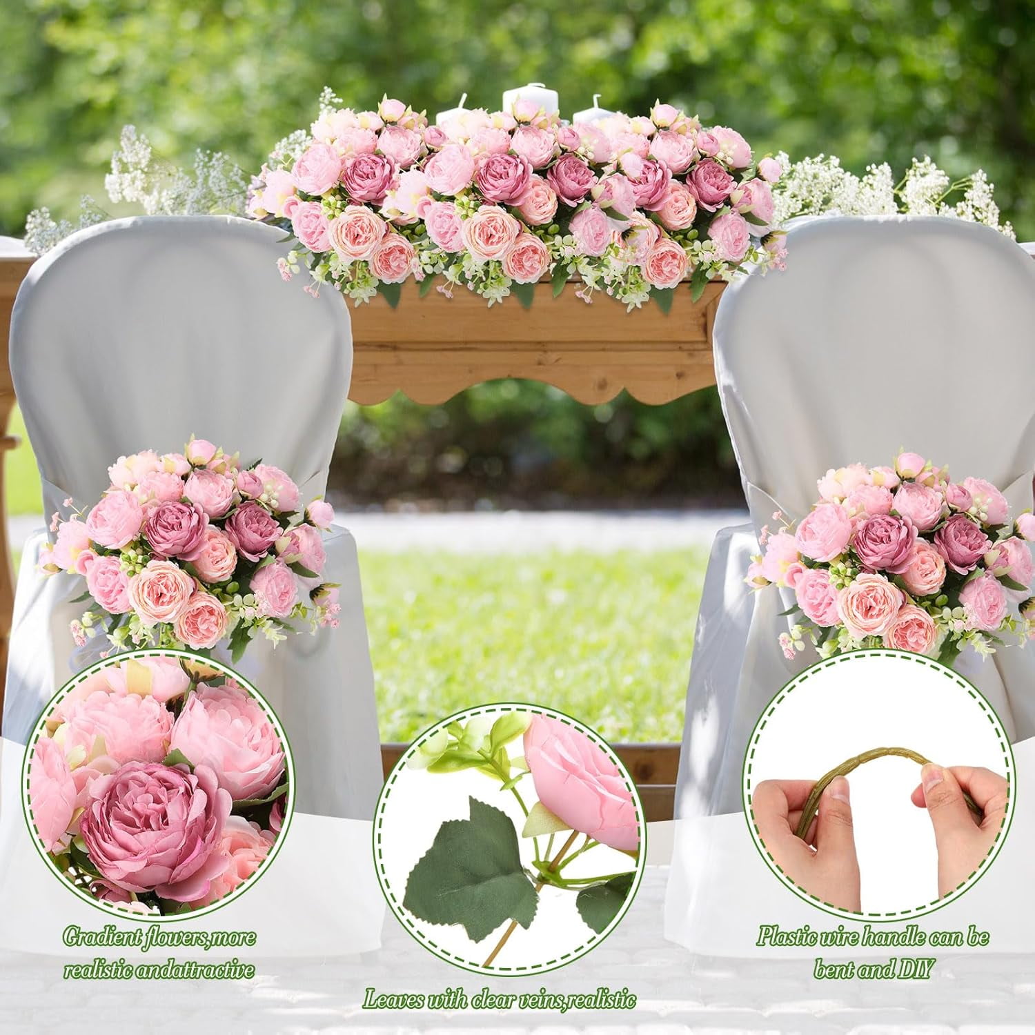 8 Bundles Artificial Peonies Flowers Fake Silk Peony Bouquet Faux Peonies Flowers Bulk for Decoration Vase Floral Arrangements Wedding Party Table (White)