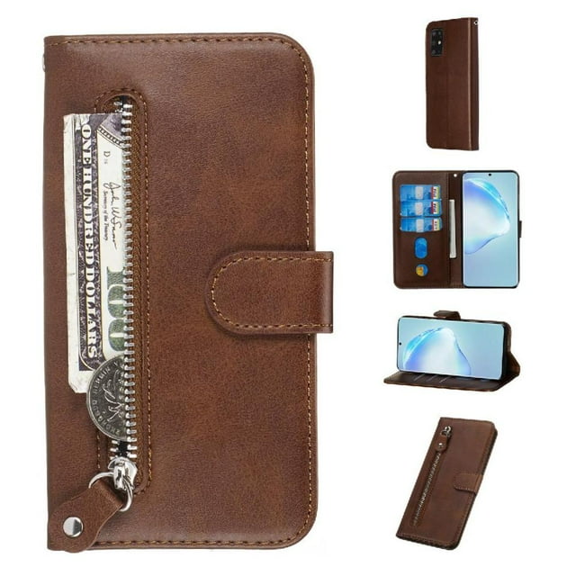 Estuche de Cuero PU con Cierre para Samsung Galaxy S20 , Funda Protectora con Billetera y Correa