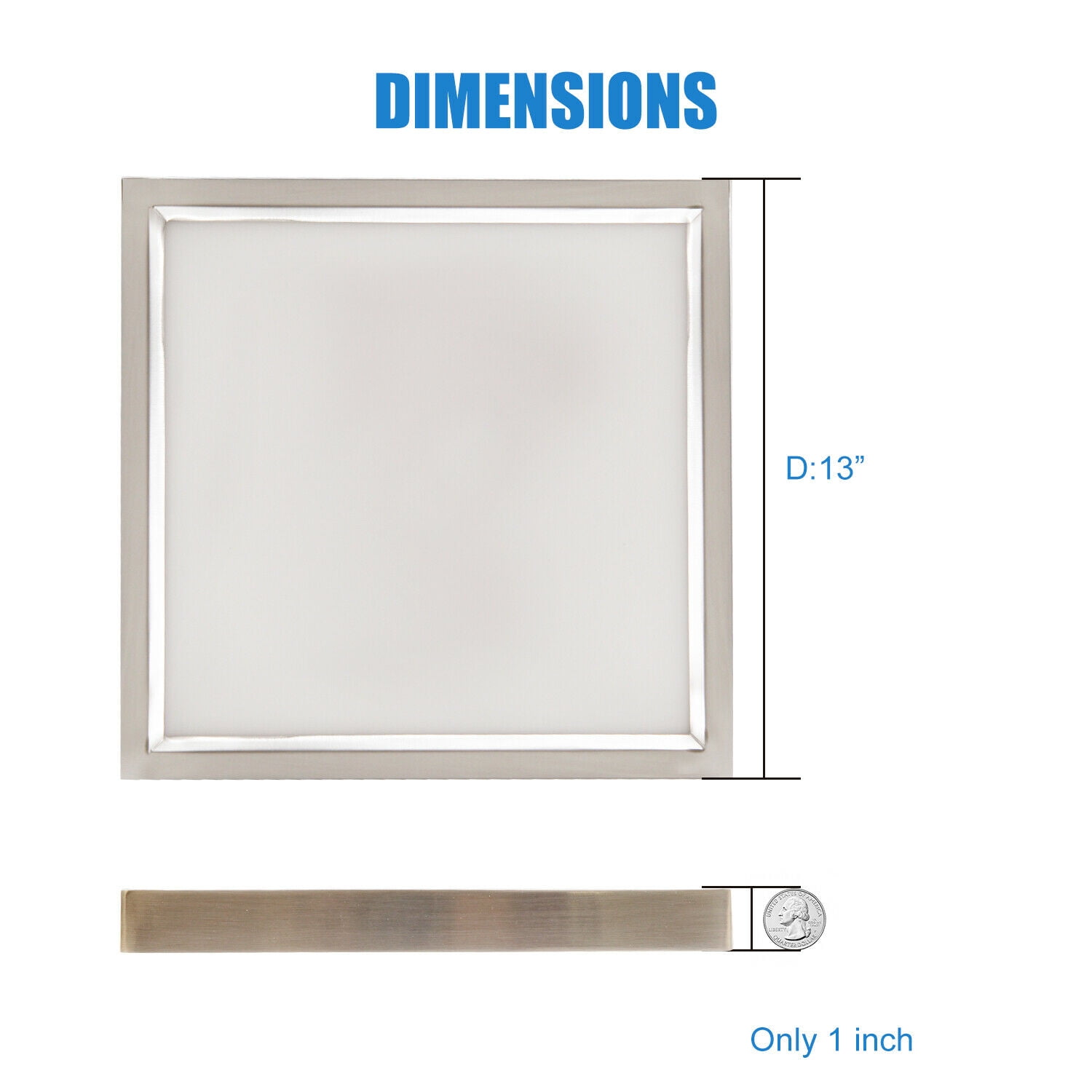 MingBright Square Flush Mount Ceiling Light Fixture, 13Inch, 20W 【160W Equiv】1300Lm, 3000K Brushed Nickel Ultrathin Light Fixture, Dimmable Edge-Lit Ceiling Light for Kitchen, Hallway, Bedroom