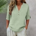 thumbnail image 2 of Women's Summer V Neck Loose Fit Button Up Shirt Tops T-Shirts Blouses Solid Color Soft Casual Daily Wear Work Office Vacation Fashion Essential Gift for Women | CSEONE,Green L, 2 of 9