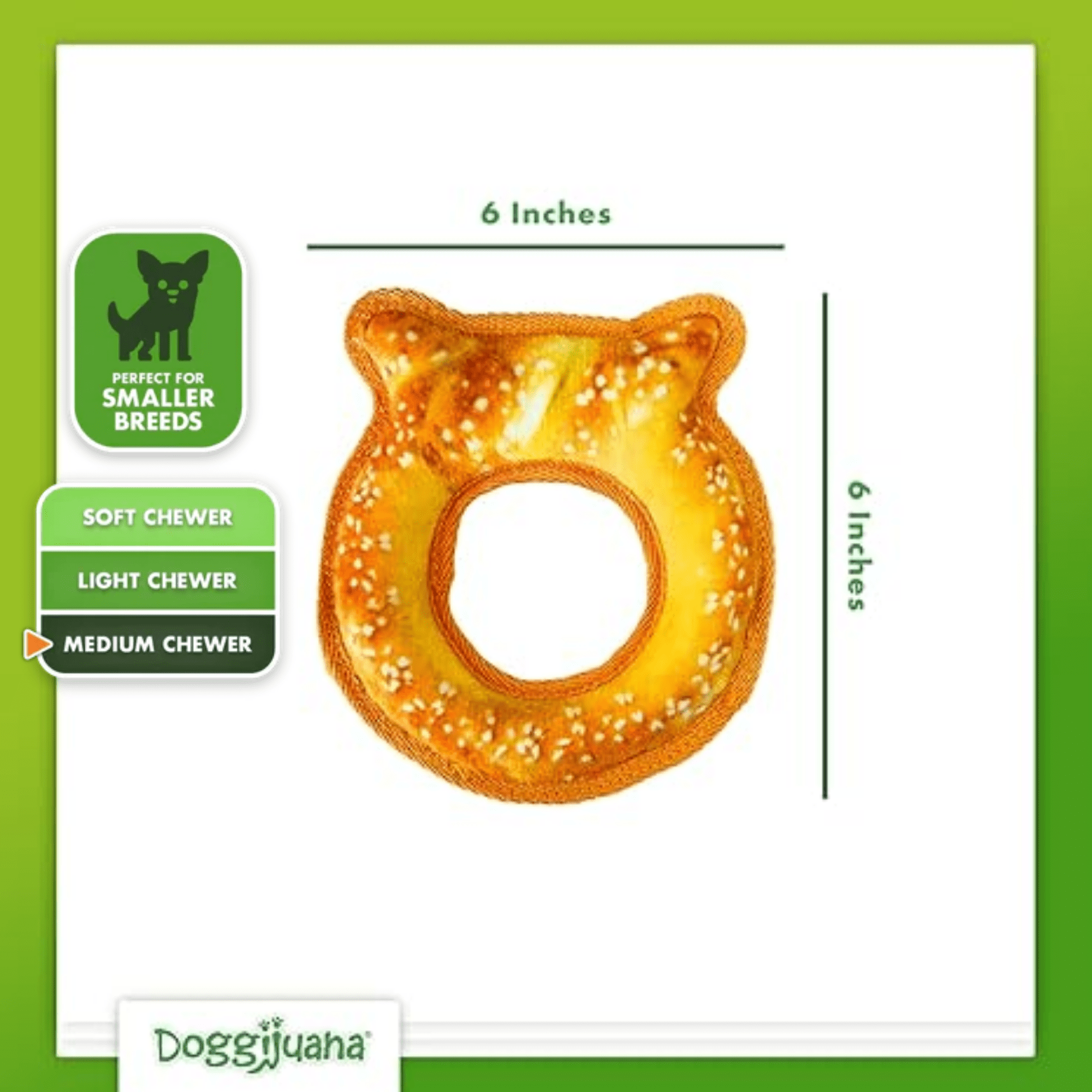 Doggijuana Tuffer Chewer Plush Dog Toy with Juananip Catnip, Squeaky Refillable Toy, Pretzel Ring