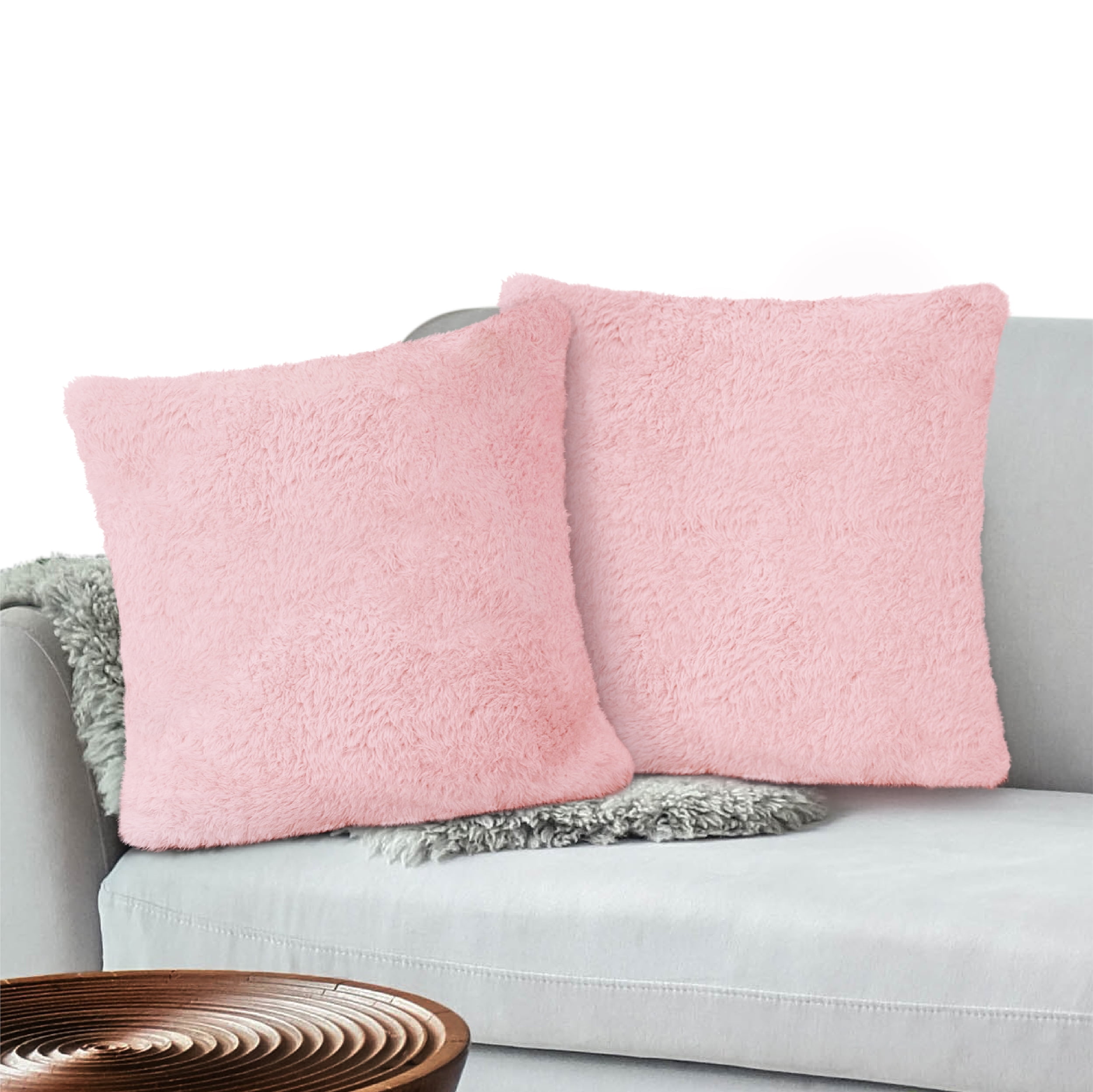 PAVILIA Sherpa Plush Throw Pillow Cover, Set of 2, Blush Light Pink