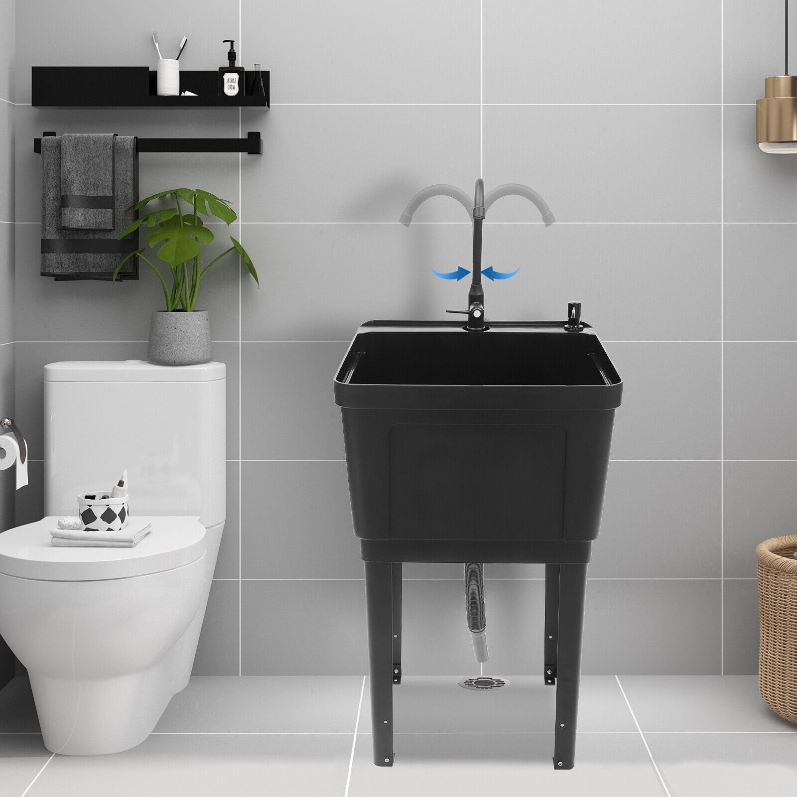 Freestanding Laundry Sink Wash Tub Basement Worksite Basin Utility Sink & Faucet