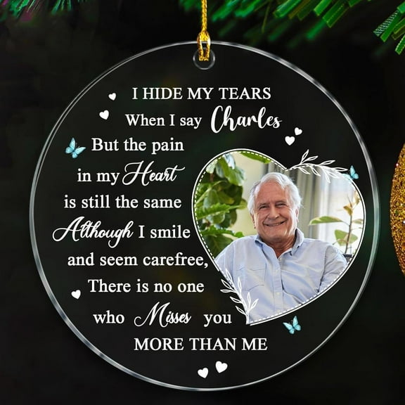 I Hide My Tears When I Say But The Pain in My Heart Ornament Gift for Who Loss of Loved One, Add Photo Memorial Xmas Ornaments, Custom Year Name & Photo Loved One Ornament Christmas 2025