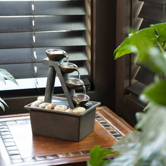 Alpine Corporation 8" Tall Indoor/Outdoor 4-Tier Step Tabletop Fountain