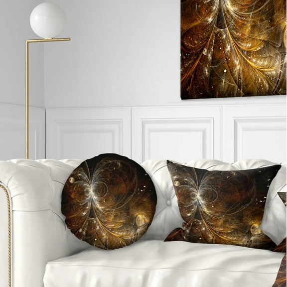 Designart Golden Yellow Digital Art Fractal Flower - Floral Throw Pillow - 12x20