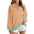 thumbnail image 2 of Eryao Polo V Neck Sweatshirt Women Quarter Zip Colorblock Striped Shirts Lightweight Oversized Long Sleeve Pullover Tops,Pink,S, 2 of 9
