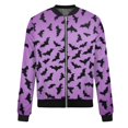 thumbnail image 4 of Chaqueta bomber con temática de Halloween para mujer, elegante estampado de calabaza y murciélago, prenda exterior ligera y cómoda, 4 of 5