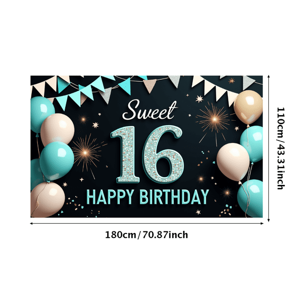 Decorative Design Sweet 16 Birthday Banner Colorful Theme Backdrop for Birthday Party Indoor Decoration Celebration