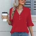 thumbnail image 2 of 3/4 Length Sleeve Womens Tops Solid Color V Neck Spring Shirts Ladies Top Summer Shirt Casual Blouse Wine XL, 2 of 7