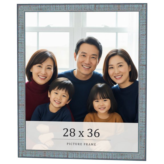 28x36 Frame Blue Scuffed Farm Board Solid Wood Picture Frame Width 0.75 Inches | Interior Depth 0.5