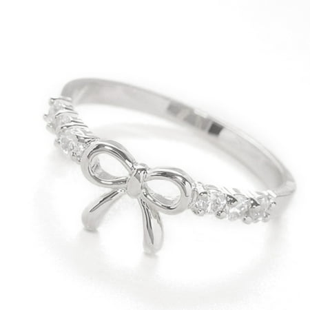 Womens Mesh Tie Bowknot Design Women Girl Rhinestone Ring with Micro Paved Bow Tie for Party Dating ()