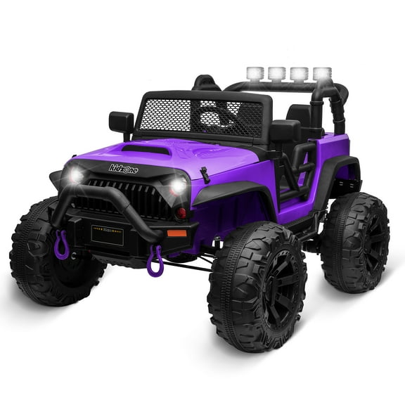 Kidzone Kids 12V 9AH Battery Powered Extra Wide Seat Ride On Truck with DIY License Plate, Off Road Big Wheels, Front Bumper, LED light, Remote Control, Bluetooth Music, 2 Speeds - Purple