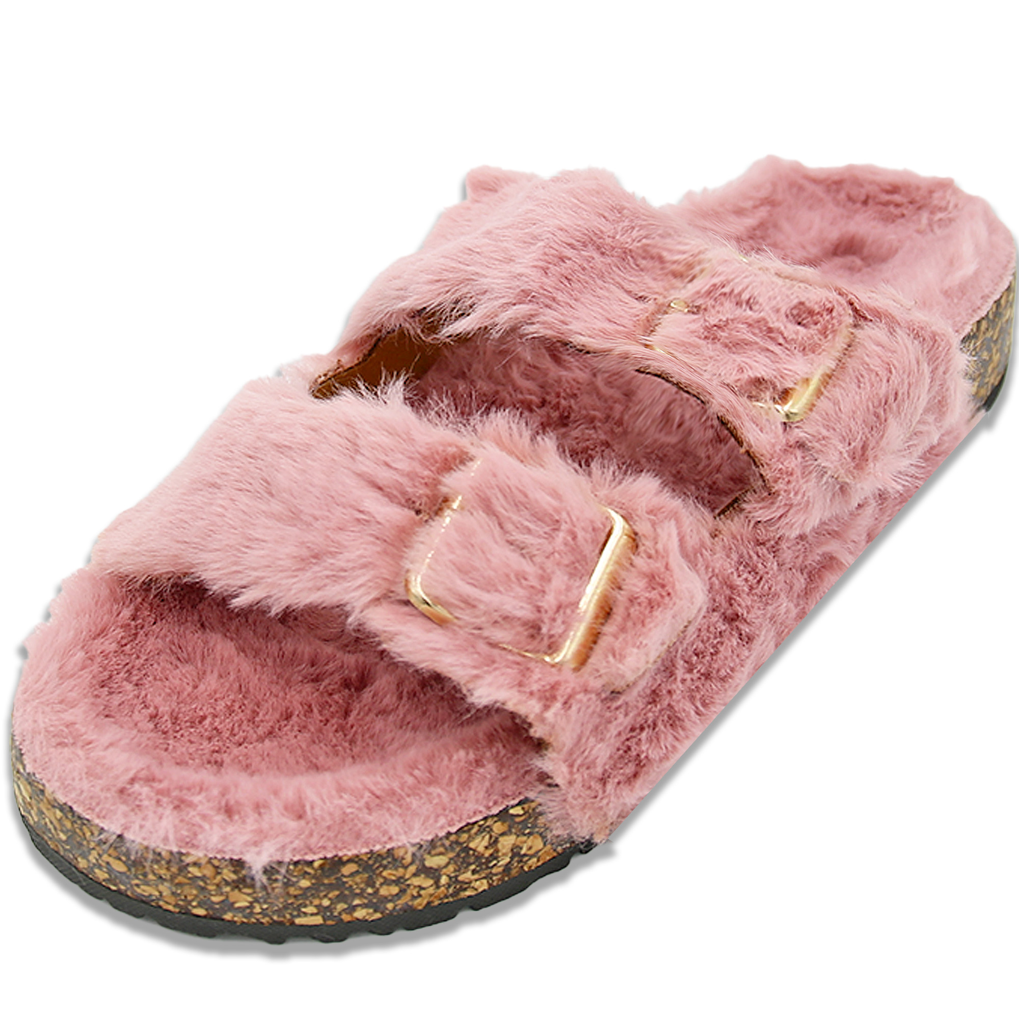 LAVRA Women's Double Buckle Sandals Cork Footbed Slides Classic Summer