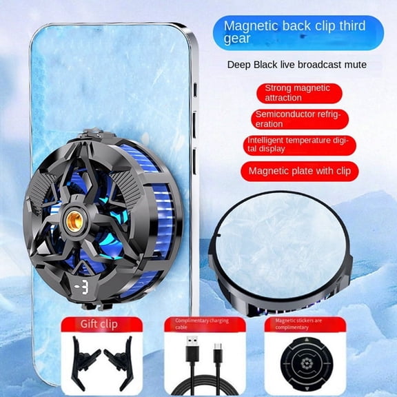 Magnetic Mobile Radiator Phone Cooler Silent Semiconductor Cooling Fan Cooler Magnetic/Back Clip 2-In-1 for Tablet/Phone,Black