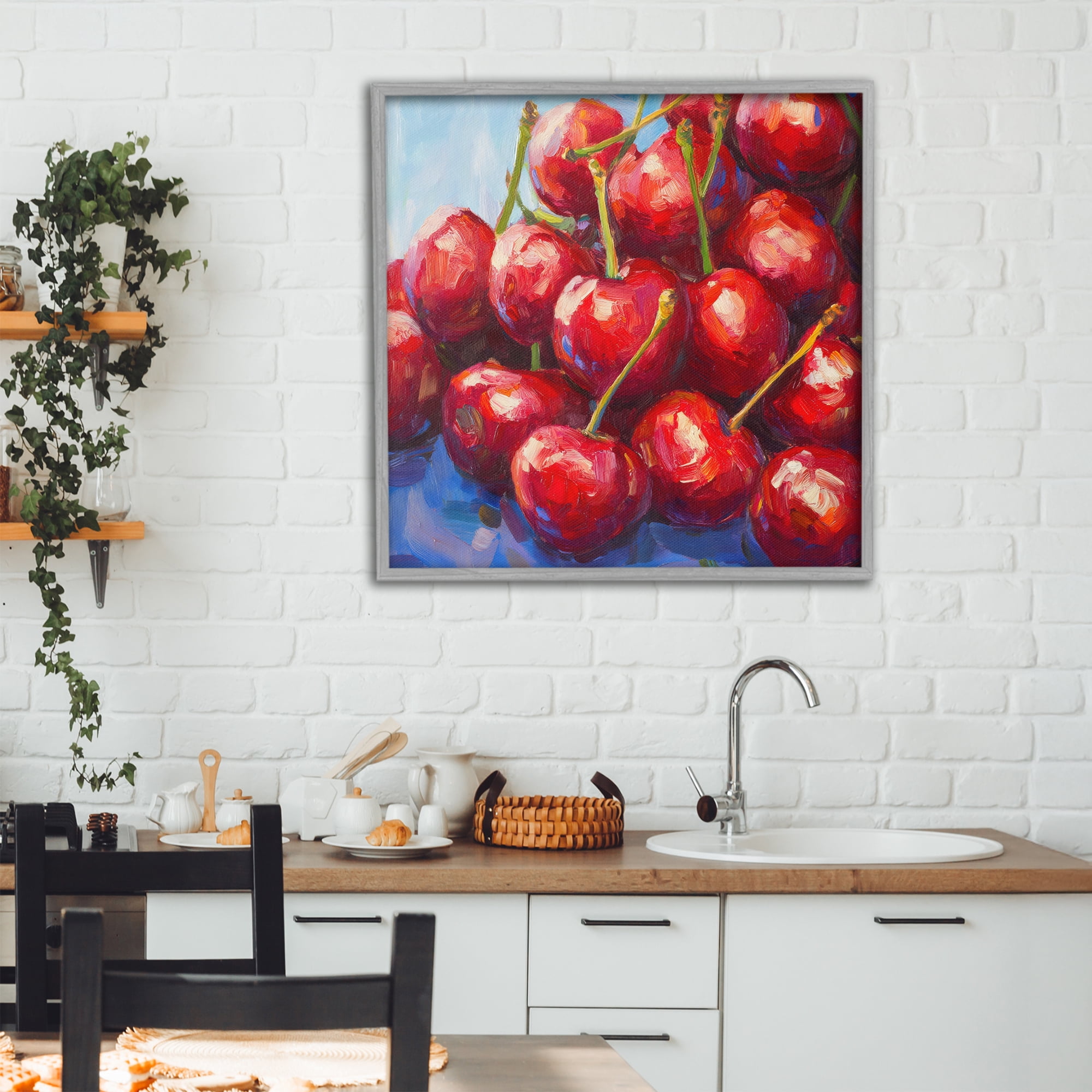 Stupell Industries Luscious Red Cherries of Summer Gray Framed Giclee Art, design by Petal Prints Design