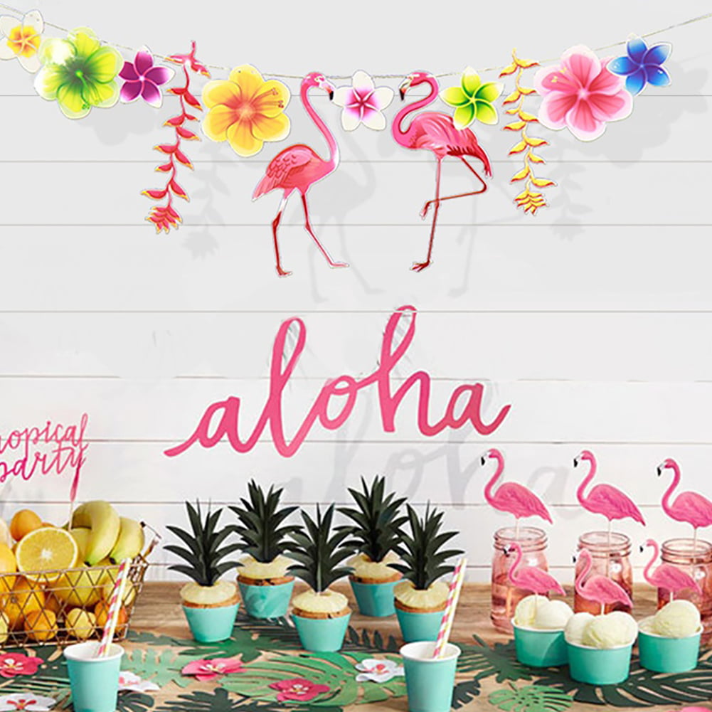 Tropical Jungle Hawaii Flamingo Tableware Summer ALOHA Banner Party Decoration 