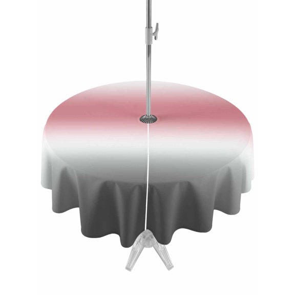 Outdoor Tablecloth with Umbrella Hole & Zipper, Ombre Grey Pink Round Tablecloth 60 Inch, Modern Abstract Art Gradient Patio Table Cover Waterproof Table Cloth for Picnic/Party