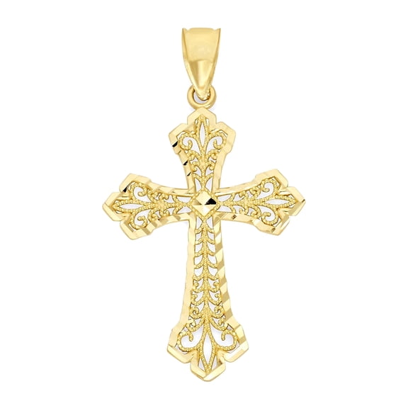 Solid 14k Gold Cross Pendant - Diamond Cut Religious Jewelry