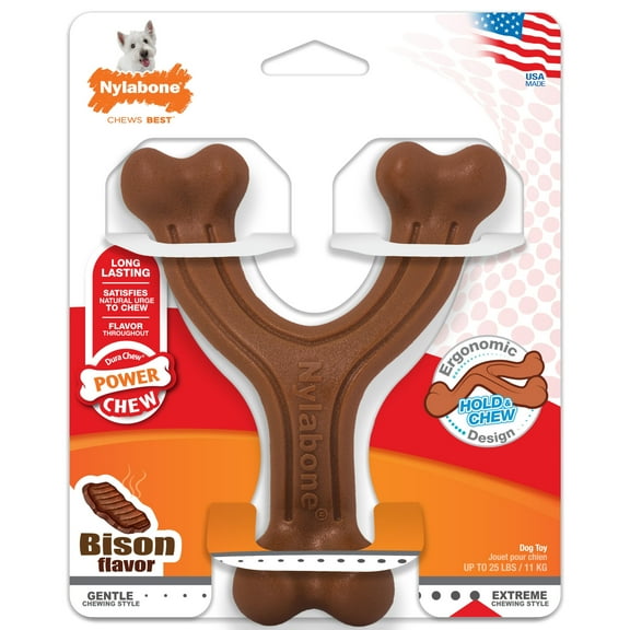 Nylabone Power Chew Ergonomic Hold & Chew Wishbone Dog Chew Toy Bison Small (1 Count)