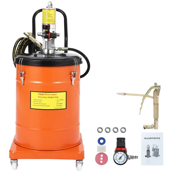 Kojooin 10.5 Gallon Grease Pump with 13ft High Pressure Hose, Grease Lance & Wheels, Portable Air Operated Pneumatic Lubrication Grease Pump, Low Noise