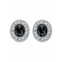 PalmBeach Jewelry Oval Checkerboard Cut Simulated Black Onyx With Crystal Accent Earrings Silvertone Omega Back