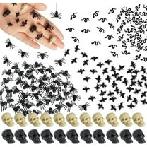Bbiamsleep 200pcs Mini Plastic Spiders Skull Heads Bats Snake Miniature Resin Realistic Spider Fake Halloween Skull Heads Bats Snake Figurines for Fairy Garden Micro Landscaping Trick Joke