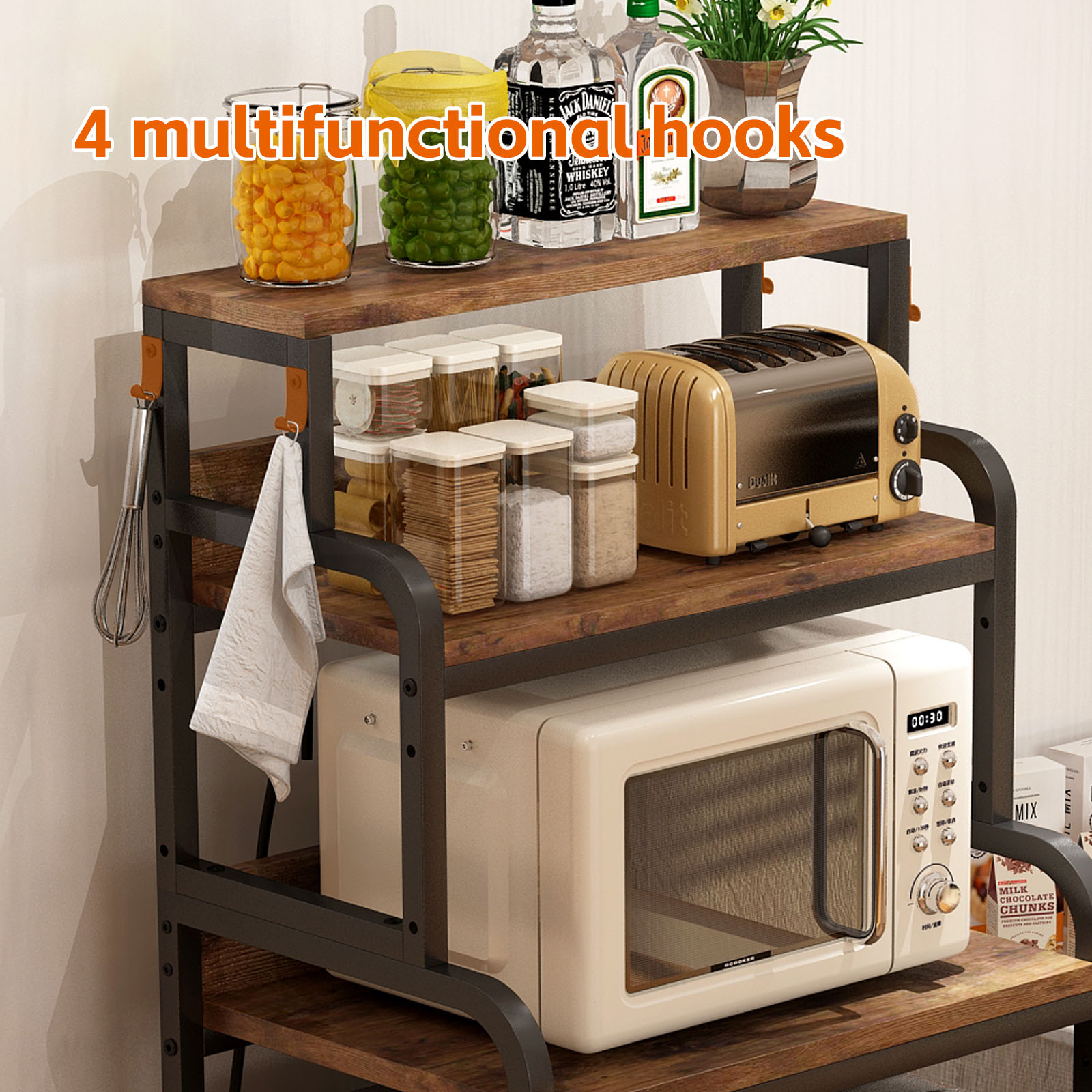 CQSXDA Vintage 4-Tier Mini Fridge Stand in Brown for Storage and Organization - Microwave Oven Stand for Home Office Use