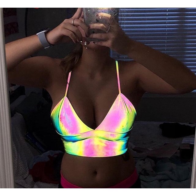 Iridescent Reflective Tank Tops Rave Festival Party Club Crop Top