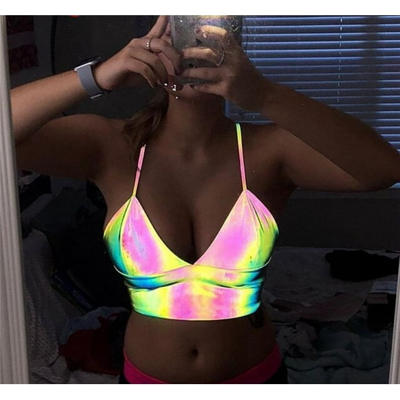 Iridescent Reflective Tank Tops Rave Festival Party Club Crop Top