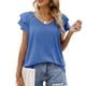thumbnail image 1 of Camisa con cuello en V,Blusa con cuello en V Blusa pura de manga corta Blusa de mujer Artesanía superior, 1 of 6