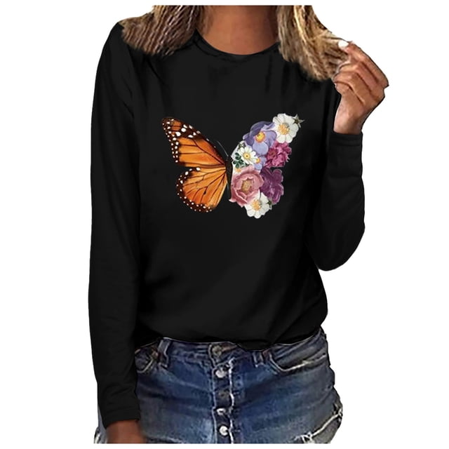 Leutsin T-shirt Blouse à Manches Longues à Col Rond Imprimé pour Femmes Grande Taille