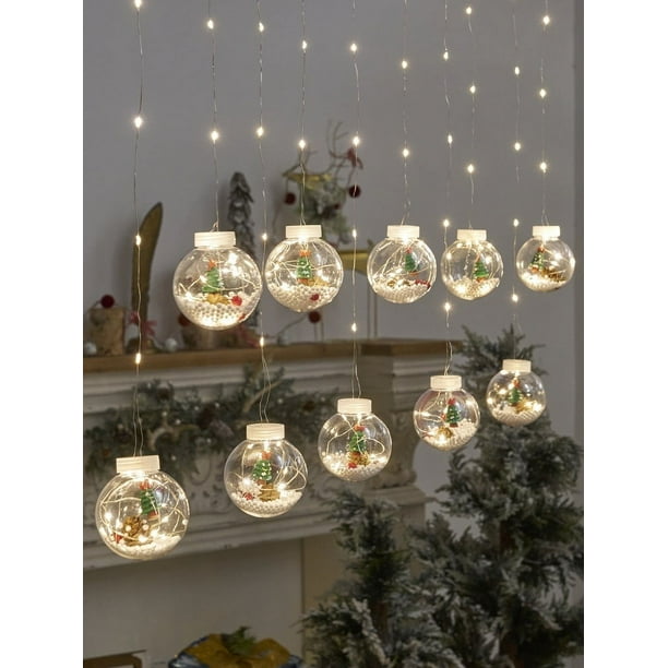 Lámpara de alambre de cobre con forma de bola de los deseos para árbol de Navidad, muñeco de nieve y Papá Noel, con luz LED, para cortina, decoración navideña, para ventana