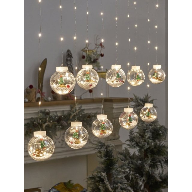 Lámpara de alambre de cobre con forma de bola de los deseos para árbol de Navidad, muñeco de nieve y Papá Noel, con luz LED, para cortina, decoración navideña, para ventana