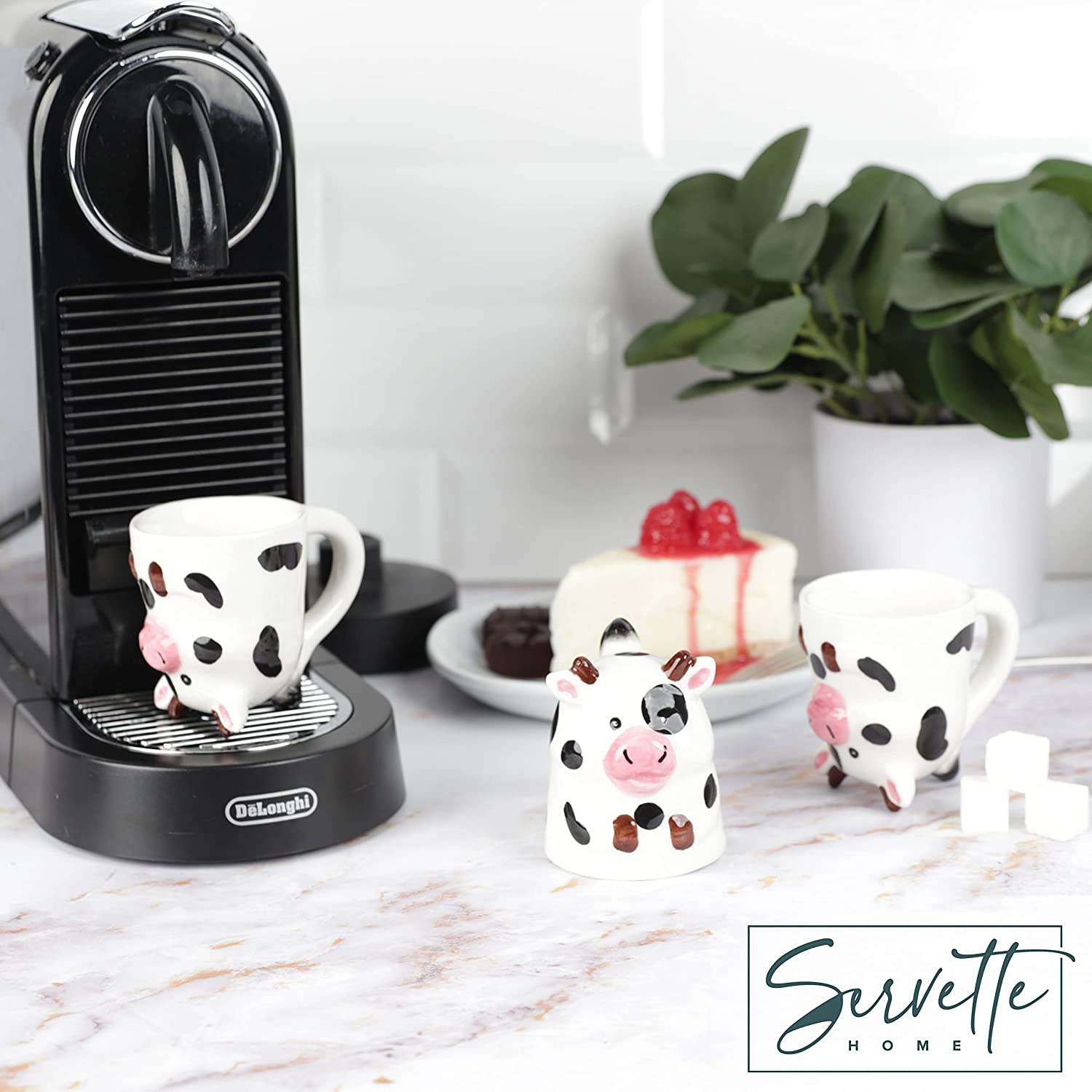 Servette Home Ceramic Cute Upside Down Espresso Mini Coffee Mug Set of 3-Cow
