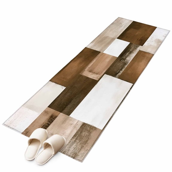 Brown Geometric Large Area Rugs for Bedroom Living Room, Soft Non Slip Carpet Bedside Rug, Vintage Oil Painting Contemporary Rectangular Floor Cover Kitchen Accent Rug 2'x6' for Dining Room/Office