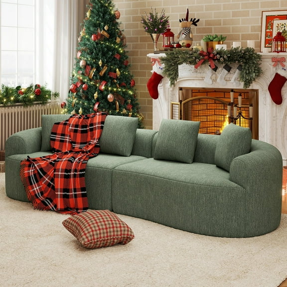 Daluvenix 110" Modular Sectional Sofa, Modern Curved Sofa Couch for Living Room, 4 Seater Cloud Couch with 4 Pillows, No Assembly Required, Green
