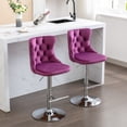 thumbnail image 3 of Holaki Set Of 2, Modern Classic Swivel Velvet Barstools, 25-33 Inch Adjusatble Seat Height, Upholstered Chrome Base Bar Stools With Backs Tufted, For Home Pub, Living Room(Silver Base+Purple), 3 of 8